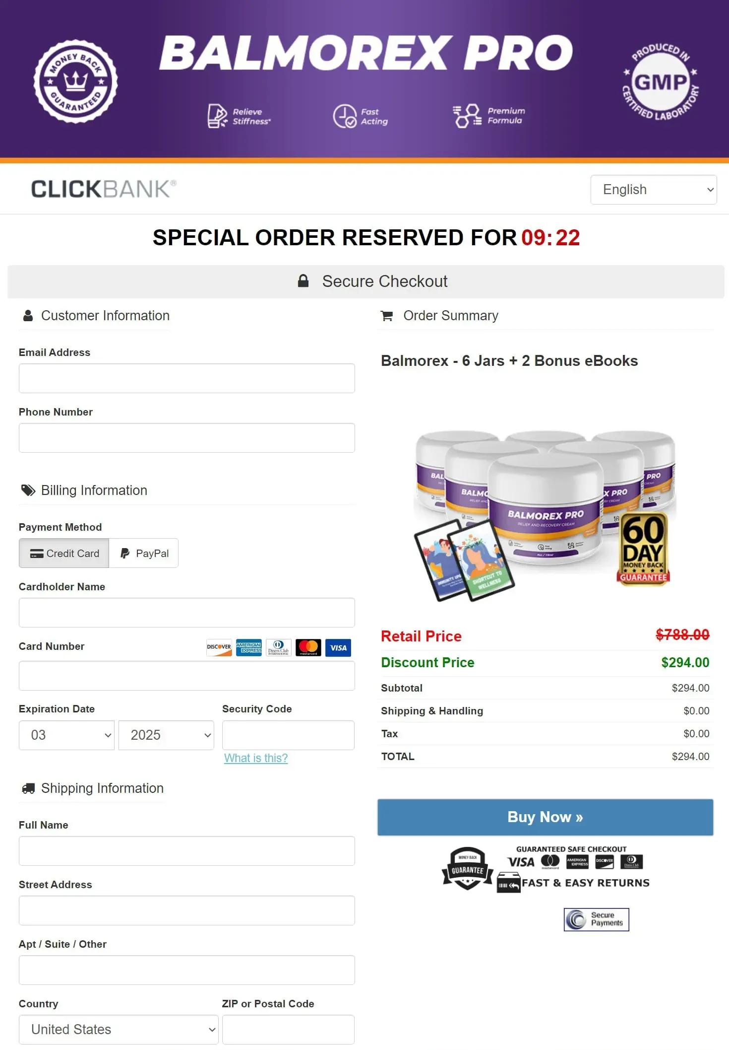 balmorex pro checkout page